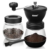 Manual Coffee Grinder with Burr, Coffee Bean Grinder for Espresso, French Press, Cold Brew, Includes 2 Glass Jars (11oz Each) and Brush, Hand coffee Grinder for Home, Camping, Travel