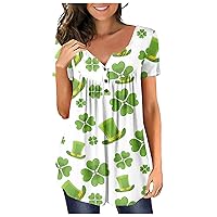 Womens St Patricks Shirts,Women's Short Sleeve Shamrock Print Casual Top Henley Neck Live Button Shirt