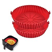 2-Piece Set of Silicone Air Fryer Liners for 5 to 8 QT Baskets - Non-Stick Oven Accessories | Reusable, Heat Resistant, and Food Safe Alternative to Parchment Paper | Large 7.9 inch - Red