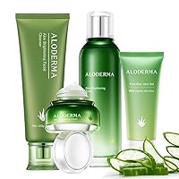 Aloderma Essential Aloe Brightening Skin Care Set - 5 Pieces - Gel, Cleanser, Toner x2pcs, Cream