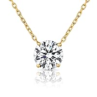0.75 Carat Diamond Necklace, IGI Certified Round Brilliant Solitaire Diamond Pendant, Lab Grown F+/VS+, 14K Yellow Gold Jewelry Necklace Charm