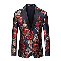 Luxury Gold Floral Print Blazer Men Jacquard Slim Fit Suit Jacket Wedding Club Party Dress Men Clothing