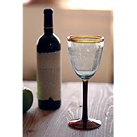 Kalalou Eight Ounce Wine Glass with Amber Rim, One Size, Green