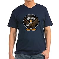Men's V-Neck T-Shirt (Dark) Little Round Penguin-Airplane Jet Pilot-Navy
