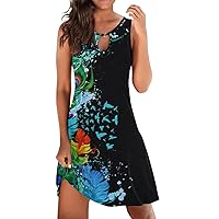 Women Casual Sleeveless Dress 2024 Round Neck Floral Boho Summer Beach Dress Spring Vacation Outfits Hawaiian Dresses