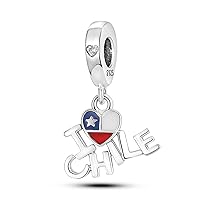 I Love Chile and Chile Heart Charm, Chile Flag Charm, Sterling Silver Charm, Gift For Women, Wife, Friends, Christmas and Halloween, Compatible To Pandora