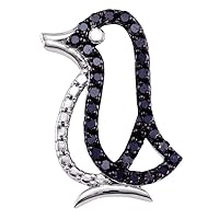 The Diamond Deal Sterling Silver Womens Round Black Color Enhanced Diamond Penguin Bird Animal Pendant 5/8 Cttw