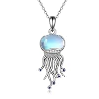 Jellyfish/Whale/Shark/Shell/Starfish/Turtle Necklace with Blue Crystal/Abalone Shell/Moonstone S925 Sterling Silver Ocean Beach Necklace Jewelry Gifts for Women Girls Mom