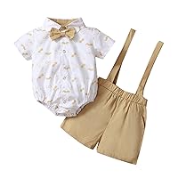 Baby Girl Preemie Toddler Kids Boy Clothes Baby Boy Clothes Baby Prints Romper Suspender Pants Set (Khaki, 12-18 Months)
