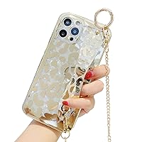 Losin Compatible with iPhone 13 Pro Max Leopard Print Case Cute Sparkle Electroplating Leopard Cheetah Pattern Wrist Strap Kickstand Cover with Fashion Neck Strap Crossbody Strap for Women and Girls
