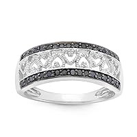 1/4 Carat Total weight(cttw) 2 Row Natural White/Blue/Black diamonds Wedding Heart Ring Crafted in Rhodium Plated 925 Sterling Silver - Best Jewelry Gift for Women and Girls