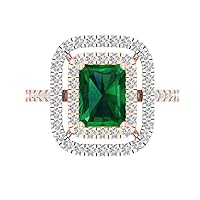 Clara Pucci 2.66 ct Emerald Cut Halo Solitaire accent Simulated Green Emerald Engagement Promise Anniversary Bridal Ring 14k 2 tone Gold