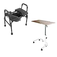 KMINA - Bedside Commode Chair and Overbed Table with Wheels Adjustable Height