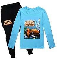 Girls Boys Cute T-shirts Grizzy and The Lemmings Long Sleeve Crewneck Tops+Pants Sets 2 Piece Outfits for Fall