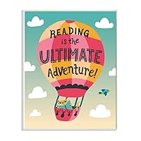 The Kids Room By Stupell Reading Adventures Cat in a Hot Air Balloon with Clouds Wall Plaque 10 x 15 Multi-Color