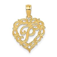 14k Gold P Script Letter Name Personalized Monogram Initial In Love Heart Pendant Necklace Measures 17.3x12.57mm Wide 0.6mm Thick Jewelry for Women