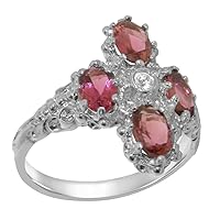 925 Sterling Silver Natural Diamond & Pink Tourmaline Womens Cluster Ring (0.04 cttw, H-I Color, I2-I3 Clarity)
