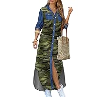 YMING Womens Button Down Long Sleeve Shirt Dress Casual Floral Print Maxi Dresses Loose Fit Blouse Dress Plus Size