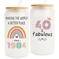 40th Birthday Gifts For Her Him, 1984 40th Birthday, Best Gift For 40 Year Old Women Men, 40th Birthday Idea, Unique 40th Birthday Gift, 40th Birthday Frosted Glass With Bamboo Lid And Straw