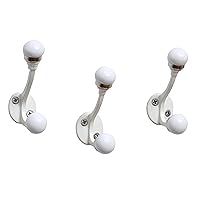Indian Shelf 3 Pack Off White Decorative Wall Hooks for Hagning Coats Rack Wall Mounted Heavy Duty Hanger Ceramic Iron Double Prong Towel Holder