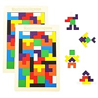 Wooden Blocks Puzzle Brain Teasers Toy, Russian Tangram Colorful Jigsaw Game Montessori Intelligence STEM Preschool Educational Gift for Baby Toddlers Kids (2 pcs Blocks Brain Teasers Toy)