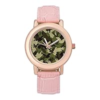 Camouflage Camo Eagle Fashion Wrist Watch for Women Stainless Steel Quartz Watch with PU Strap Easy to Read