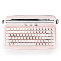 YUNZII ACTTO B303 Wireless Keyboard, Retro Bluetooth Aesthetic Typewriter Style Keyboard with Integrated Stand for Multi-Device (B303,Baby Pink)