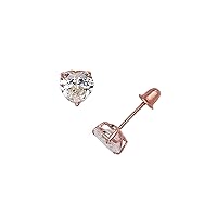 Jewelryweb Solid 14k Rose Gold 6-mm Heart-shaped Cubic Zirconia CZ Screw-back Stud Earrings…