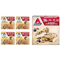 Atkins Blueberry Soft Baked & Greek Yogurt Protein Meal Bars, 15g Protein, 2-3g Sugar, High Fiber, Low Carb, 4 Packs (20 Bars) & 5 Count