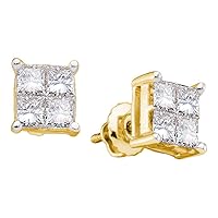 The Diamond Deal 14k Yellow Gold Princess Diamond Unisex Mens Womens Screwback Stud Earrings 1/2 Cttw