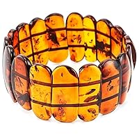 Unisex Bracelet 45х15mm Natural Gemstone Amber Oval shape Smooth cut beads 7 inch stretchable bracelet for men & women. | STBR_00300