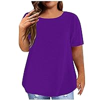Plus Size Summer Basic Tops for Womens Casual Short Sleeve Crewneck T-Shirts Fashion Loose Solid Color Tee Blouses
