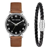 Ted Baker Phylipa Gents Brown Leather Strap Watch & Black Bracelet Box Set (Model: BKG0287009I)