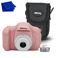 Ultimaxx Digital Video Recorder Camera Kids Teens Beginners with Games 32GB Micro SD Holiday (Pink, Kit)