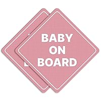 GEEKBEAR Baby on Board Car Sign - Sticker or Magnet & Color Options, Weather-Resistant - Diamond Shape 6.8 x 6.8 in (See-Through Sticker, Light Pink, 2 Pack)