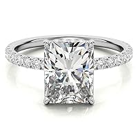 Neerja Jewels 3.20 CT Radiant Cut Colorless Moissanite Engagement Ring Wedding/Bridal Rings, Diamond Ring, Anniversary Solitaire Halo Accented Promise Vintage Antique Gold Silver Rings for Gift