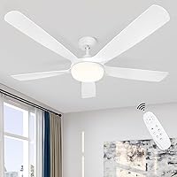 Ceiling Fan with Lights, 56 Inch Outdoor Ceiling Fan with Light 5 Reversible Blades,Dimmable, White Ceiling Fan with Remote Control for Bedroom Living Room Patio