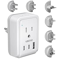 Universal Travel Adapter Kit, VINTAR International Plug Adapter with 3 USB Ports(2 USB C, 3.4A) & 2 American Outlets, Type A,C,G,D,I,M Swap&Adapt Attachments, Adapter for US/EU/UK/India/AUS/Africa