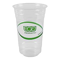 ECO PRODUCTS GreenStripe Clear Compostable 20oz PLA Large Plastic Cups, Case of 1000, Disposable Renewable Plant-Based Cold Cups, For Cold Drinks & Snacks, BPI Certified, ASTM Compliant.