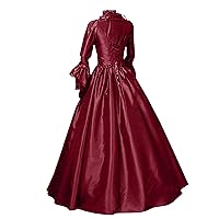 Women Medieval Renaissance 1800S Dress Retro Gothic Court Ball Gowns Dress Splice Victorian Halloween Clothes
