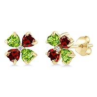 Gem Stone King 18K Yellow Gold Plated Silver Green Peridot and Red Garnet Earrings For Women | 2.47 Cttw | Gemstone August Birthstone | Heart Shape 4MM