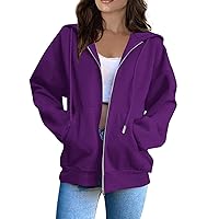Women’s Zip Up Hoodies Casual Lightweight Loose Thin Top Long Sleeve Hooded Sweatshirts Fall Track Jacket with Pocket