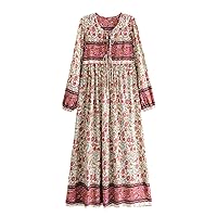 Bohemian Floral Print Long Robes Tunic Dress Casual Spring Autumn Boho Dresses Chic Long Sleeves Hippie Dresses