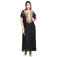 Moroccan Caftan Handmade women long Light Weight Cotton Embroidery Fits SMALL to MEDIUM Black