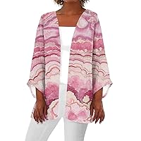 Lightweight Cardigans for Women 3/4 Sleeve Trendy Open Front Cardigan Floral Printed Comfy Dressy Cardigans