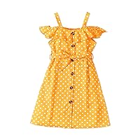 PATPAT Girls Linen Cotton Dresses V Neck Ruffle Sleeve Solid Color Sundress Kids Mini Dresses 3-12 Years