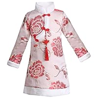 Girl's Cheongsam Dresses,Retro Stand Collar Velvet New Year's Dresses,Chinese Style Embroidered Pendant Tang Suit.