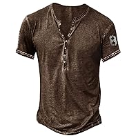 Mens Short Sleeve Button Down Shirts Vintage Graphic Tees Slim Fit Henley Shirts 2024 Big and Tall Summer Tops