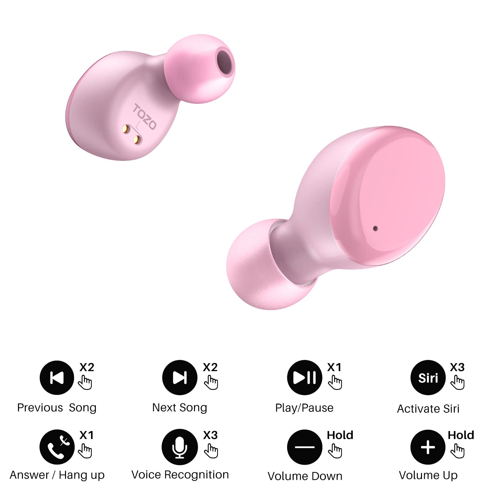 TOZO T6 True Wireless Earbuds Bluetooth 5.3 Headphones Touch Control with Wireless Charging Case IPX8 Waterproof Stereo Earphones in-Ear Built-in Mic Headset Premium Deep Bass Rose Gold