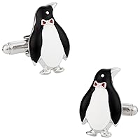 Formal Silver Penguin Cufflinks Black and White with Presentation Gift Box